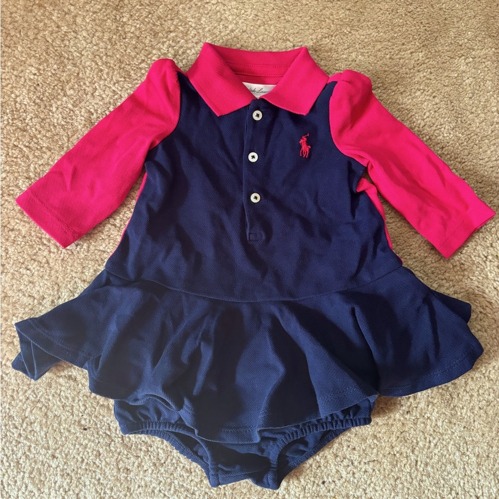 NWT!Never worn. Ralph Lauren baby girl long sleeve polo dress & bloomers size 3M